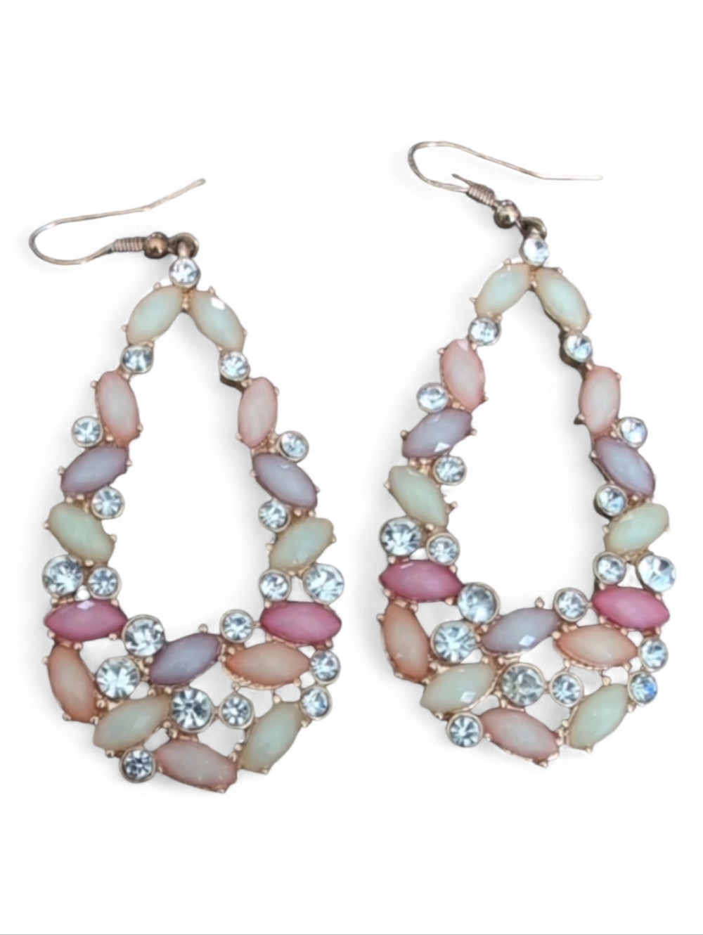 Boho Gold Tone Pastel Marquise Teardrop Statement Earrings